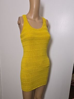 Sleeveless Yellow Ribbed Bodycon Dress - S